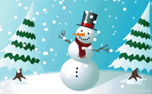 a christmas snowman standing in a snowy field