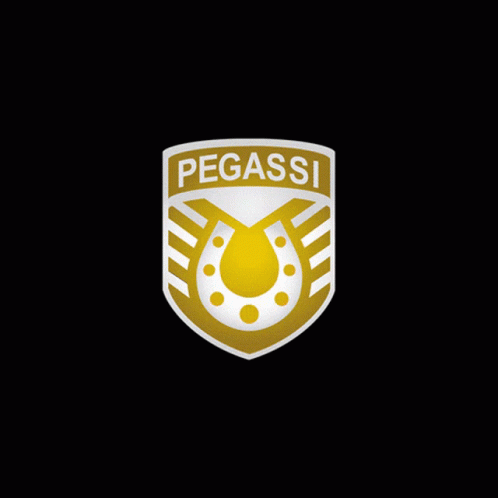 a blue and white logo with the name pegassi