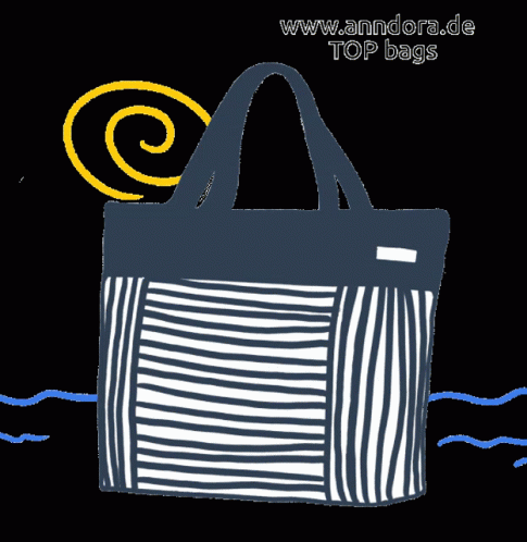 a brown bag with white and blue stripes