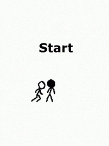 stick figure walking towards the word start in a small black circle
