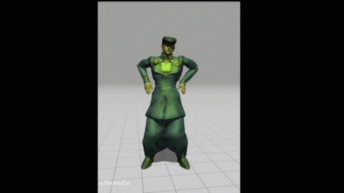 3d model of green man standing on tiled floor