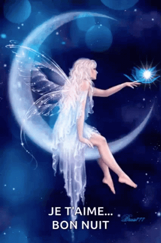 an illustration of a white fairy with stars sitting on a half moon