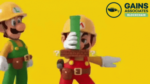 a nintendo character pointing to a green device