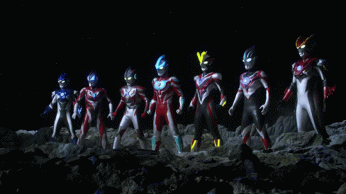the six cartoon characters in their power rangers costumes