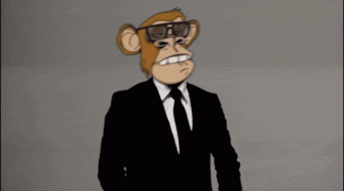 a blue monkey in a black suit and sunglasses