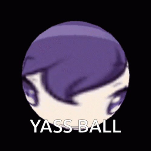 the text, yass ball is a purple female with pink hair