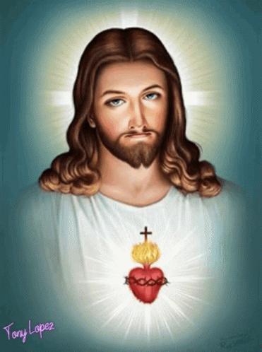jesus with a heart on his chest, and a cross