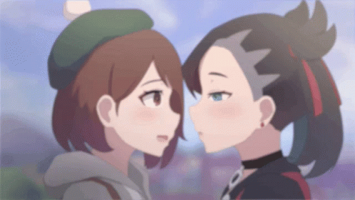 anime couple looking into each others eyes