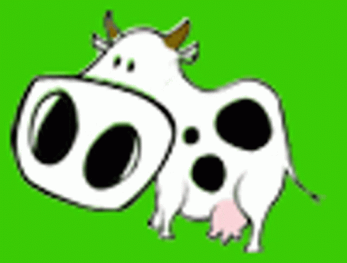 a cartoon cow with three black spots and one white one