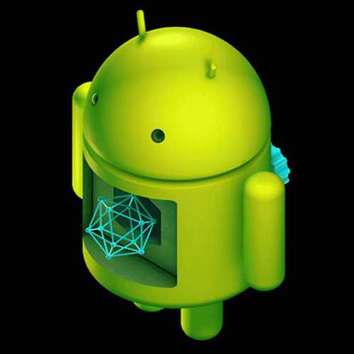 a green android model is shown in the dark