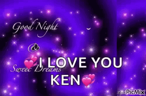 two pink and white hearts with words saying good night i love you ken