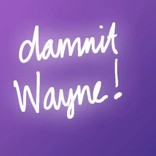 a white lettering with the words, damnit wayne