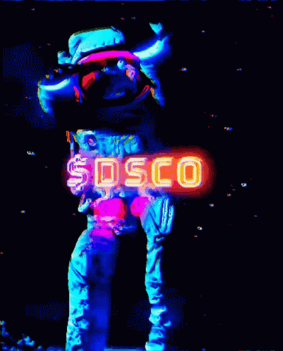 an image of the man standing in front of a disco sign