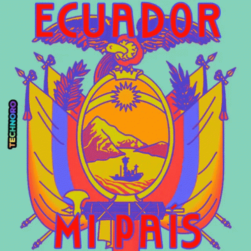 a blue and green poster of an equador mii pars