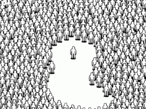 an illustration with people and a big hole in the middle