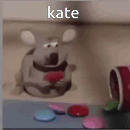 an animated po of the character rat in front of an ad for kote