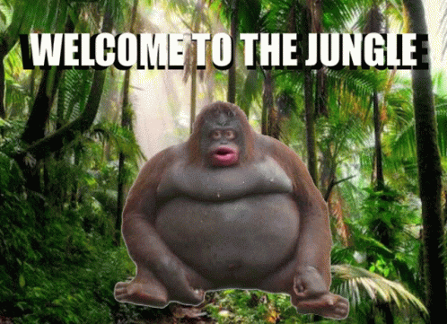 a large gorilla is standing in the middle of the jungle