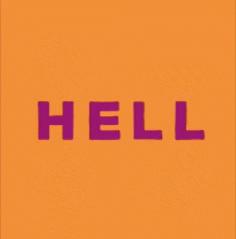 a red square with the word hell on it