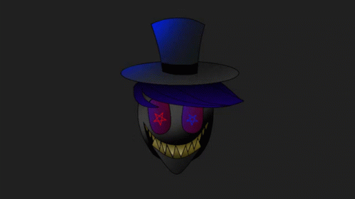 a creepy clown with a top hat and eyes