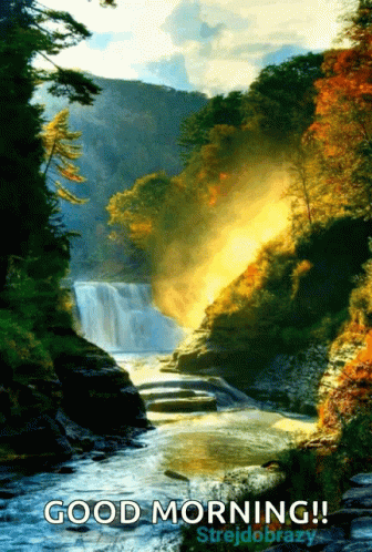 painting of a stream running down a cliff side