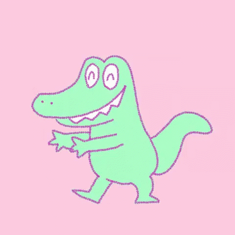 a drawing of a small dinosaur with his mouth open