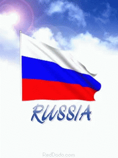a red, white and blue russian flag with the word russia above