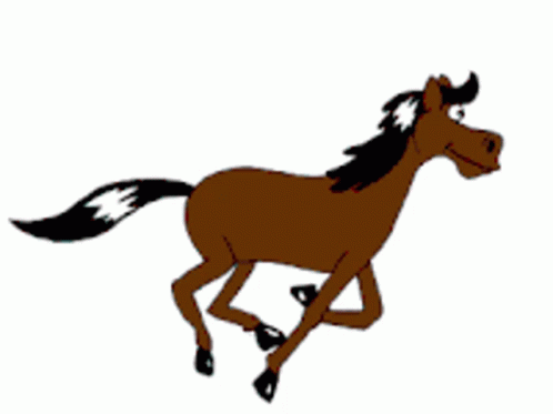 the drawing of a running horse, which is blue with black tail