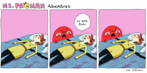 there is an illustrated strip about a woman laying in bed with a comic balloon