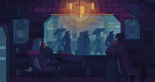 several people are sitting at a bar in front of a clock