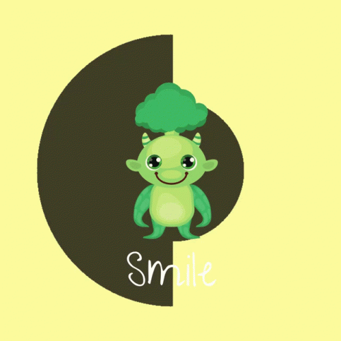the frog smiles as he stands on a circle, which reads smile