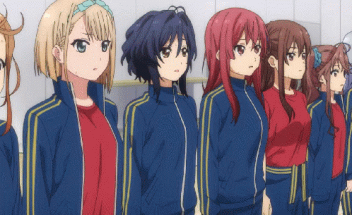 a group of anime characters in a row
