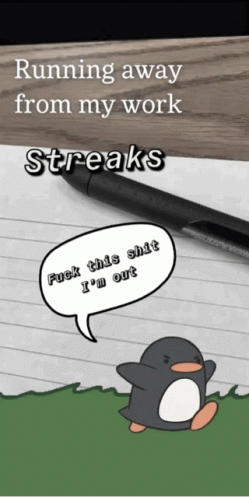 a cartoon penguin sits next to a note pad and pen