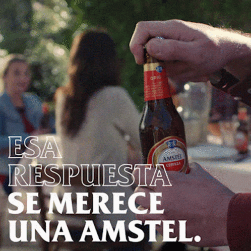 an advertit for se merec una amastel with a man opening the bottle to someone else