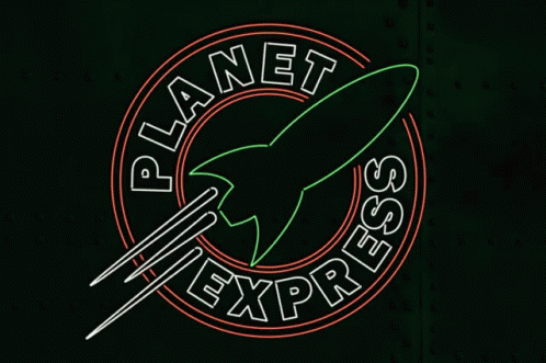 a picture of an airplane being flown next to the words planet express