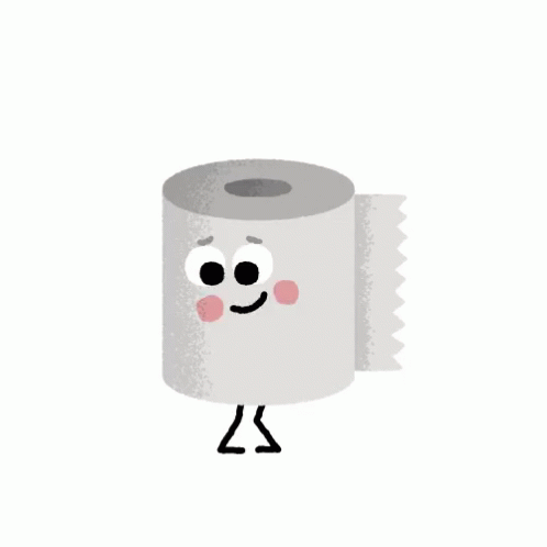 a cartoon toilet paper character with eyes and arms out for a hug