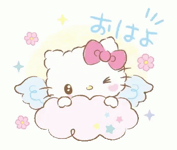 an illustration of a cute kitty with angel wings