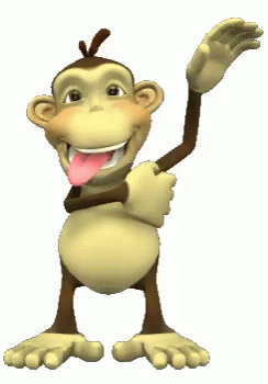 the animated monkey is smiling and giving a peace sign