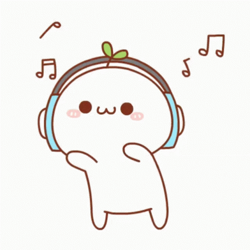 a cartoon drawing of a girl listening to music with headphones on