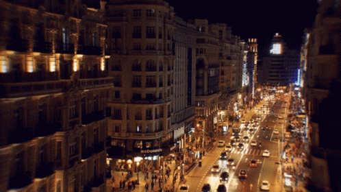 an overhead view shows a city street at night