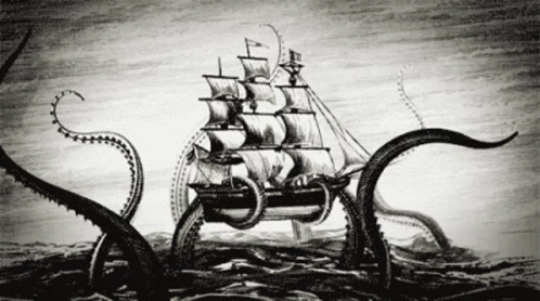 an octo attacking the ship while it sits on the ocean