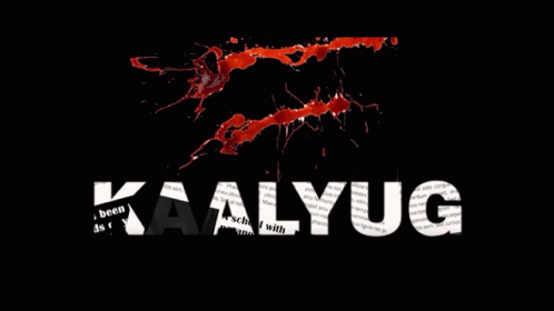 the words kalyug with a black background