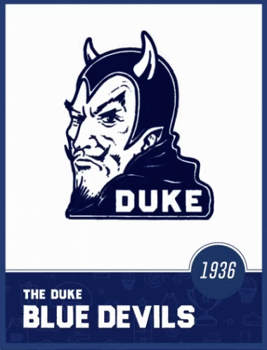 the duke devil logo on a white and brown square