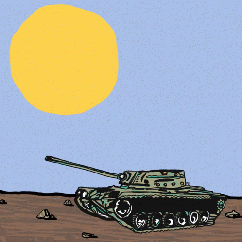 a drawing of a tank with one bomb laying on the ground