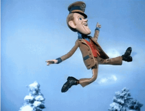 a cartoon character flying in the air holding his shoes