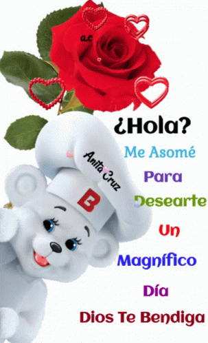 a teddy bear holding onto a letter b, a blue rose and other colored words