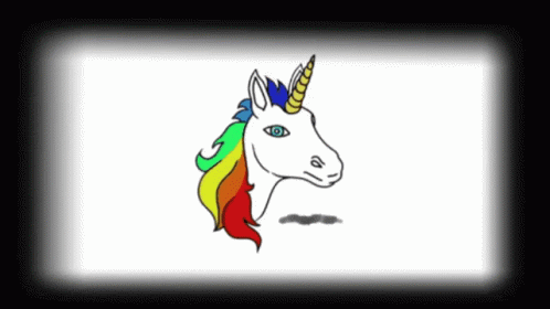 a horse with rainbow manes standing next to an image of another