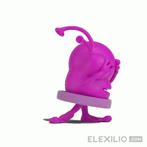 an animated purple thing with eyes and a hand coming out of it