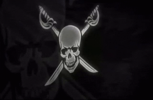 an animated skull and two crossed swords