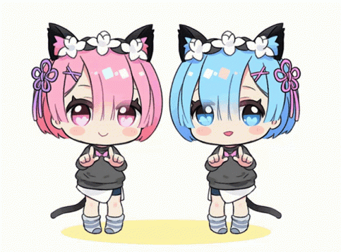 two anime dolls with cat ears and ears, standing next to each other