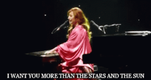 a woman standing at a piano with a quote in front of her